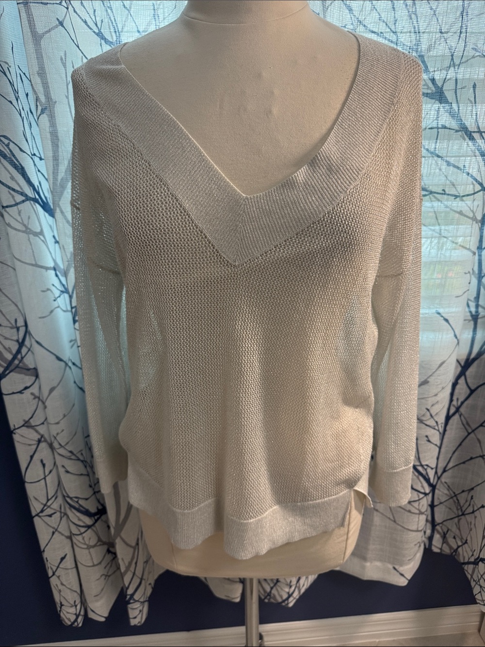 WHBM- Light Cream V-Neck Women's Sweater